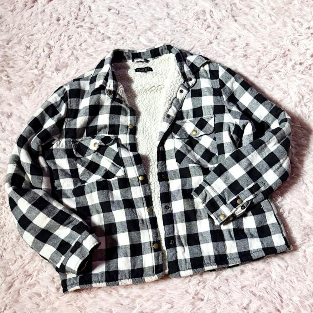 Rustic Buffalo Plaid Country Cowgirl Sherpa Lined Shacket Womens L Southern